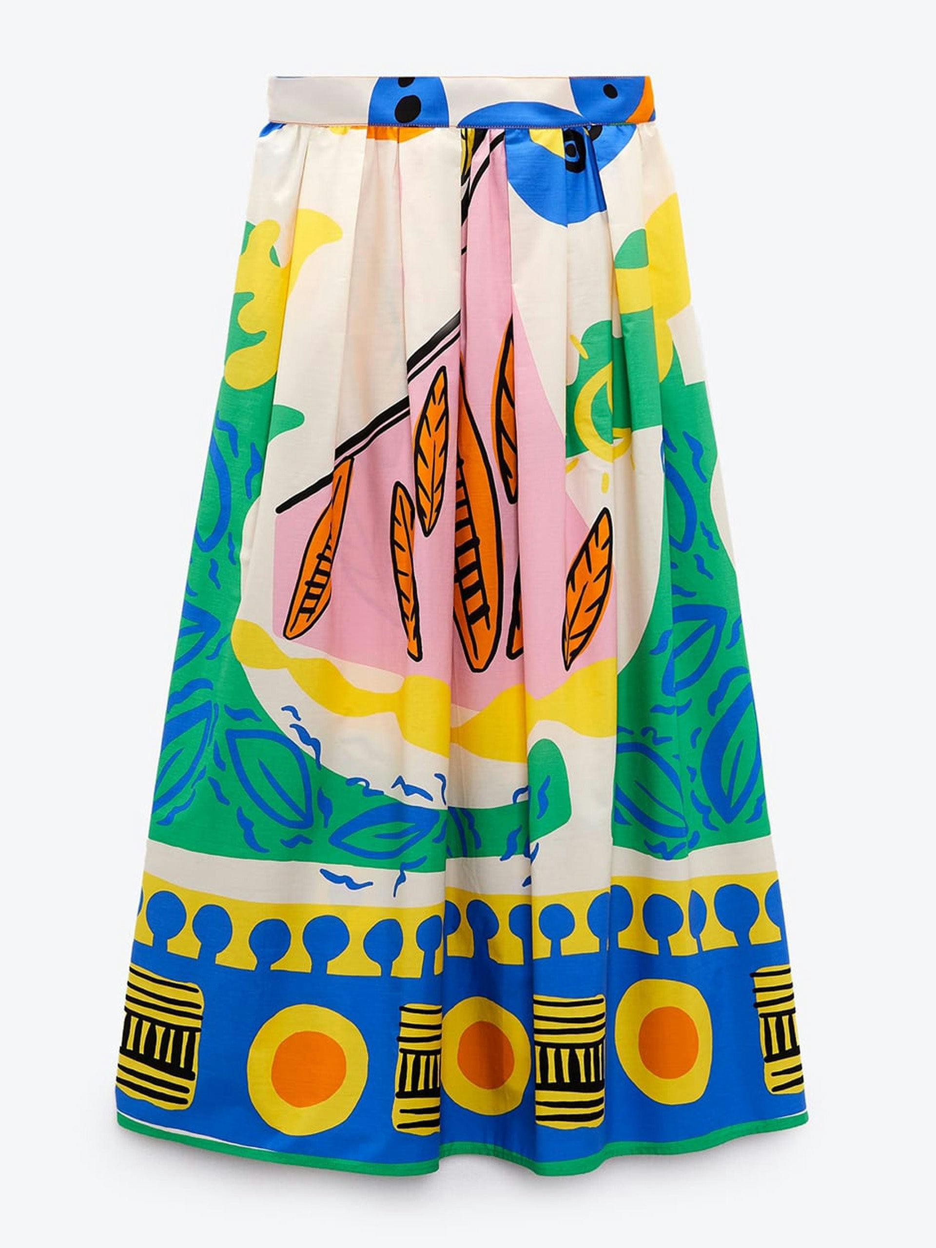 Graphic printed multicoloured maxi skirt
