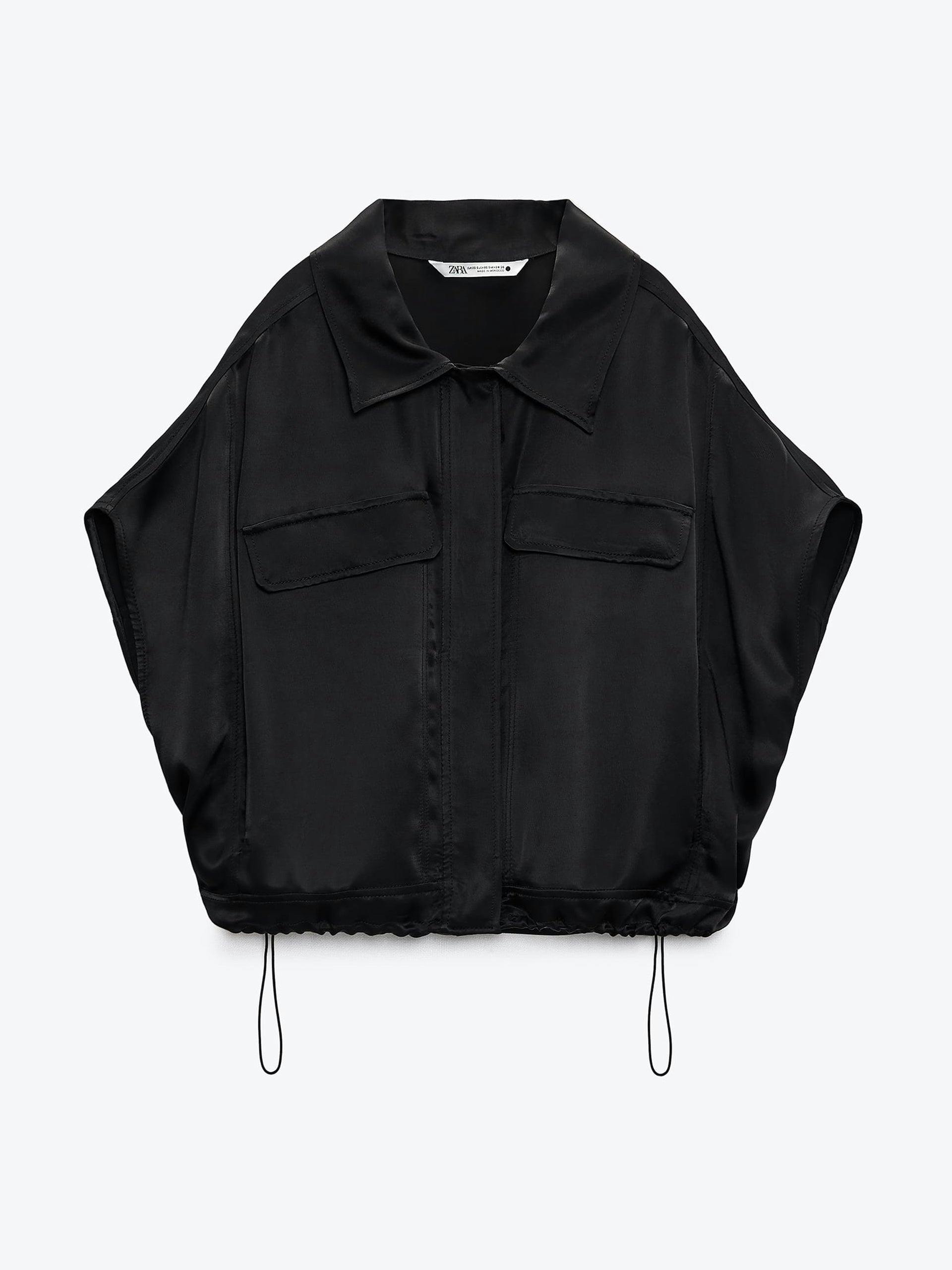Black satin cargo blouse