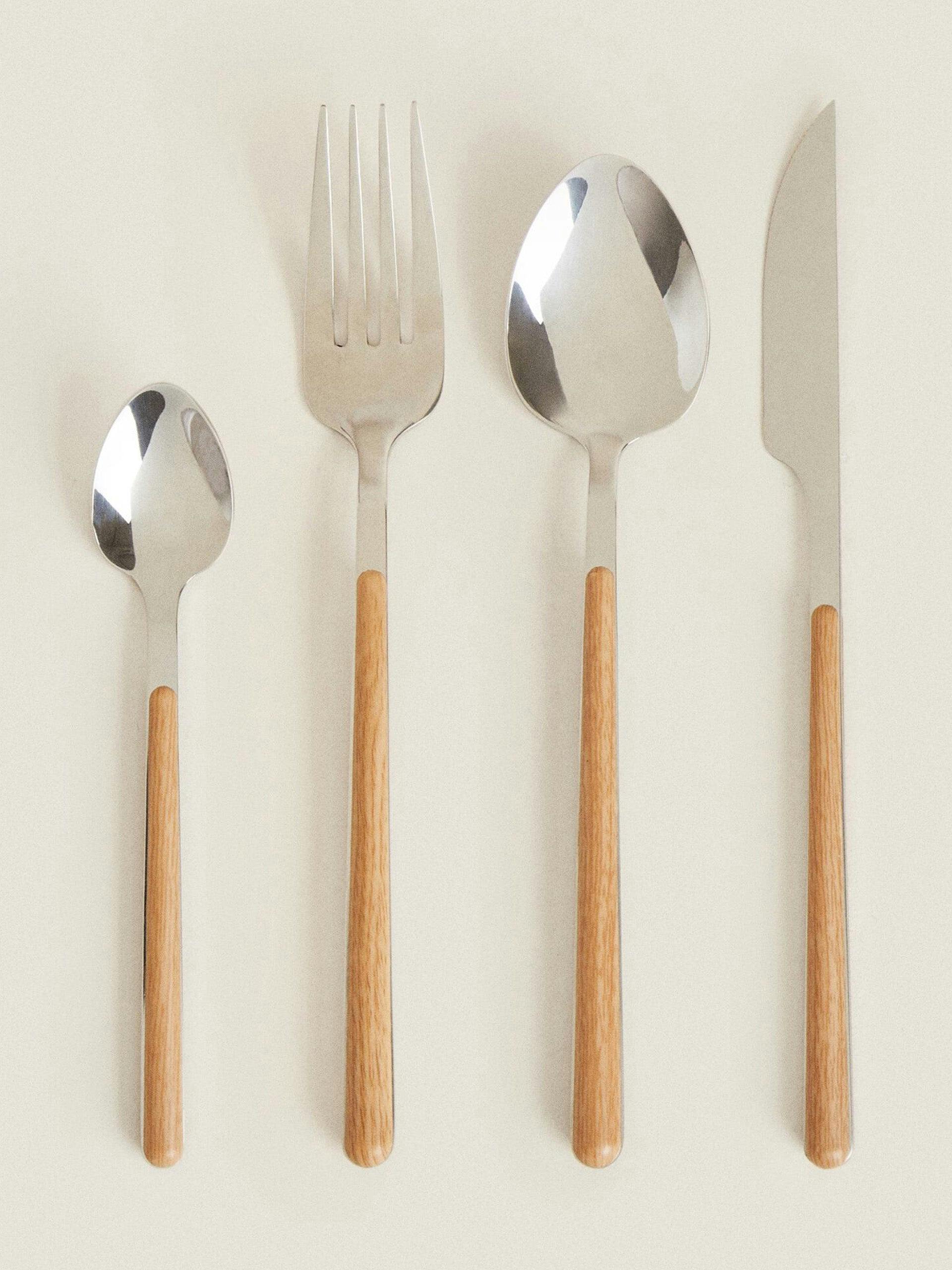 Cutlery with wood-effect handles (4-piece set)
